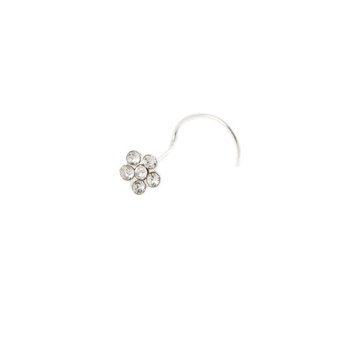 24G Sterling Silver Crystal Daisy Bent Nose Ring,