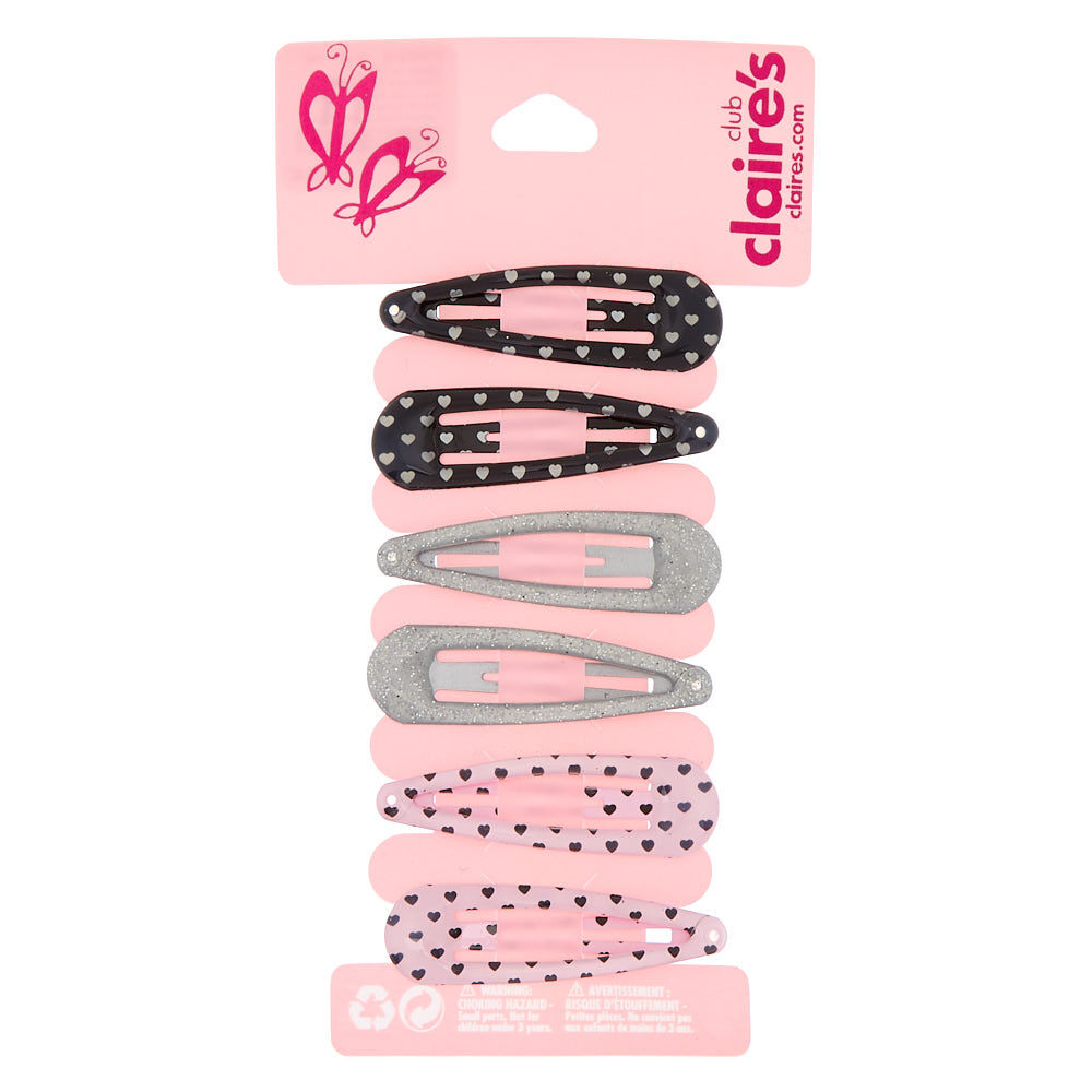 Claire's Club Heart Snap Hair Clips - 6 Pack,