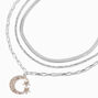 Silver Crescent Moon &amp; Stars Chain Multi-Strand Necklace,