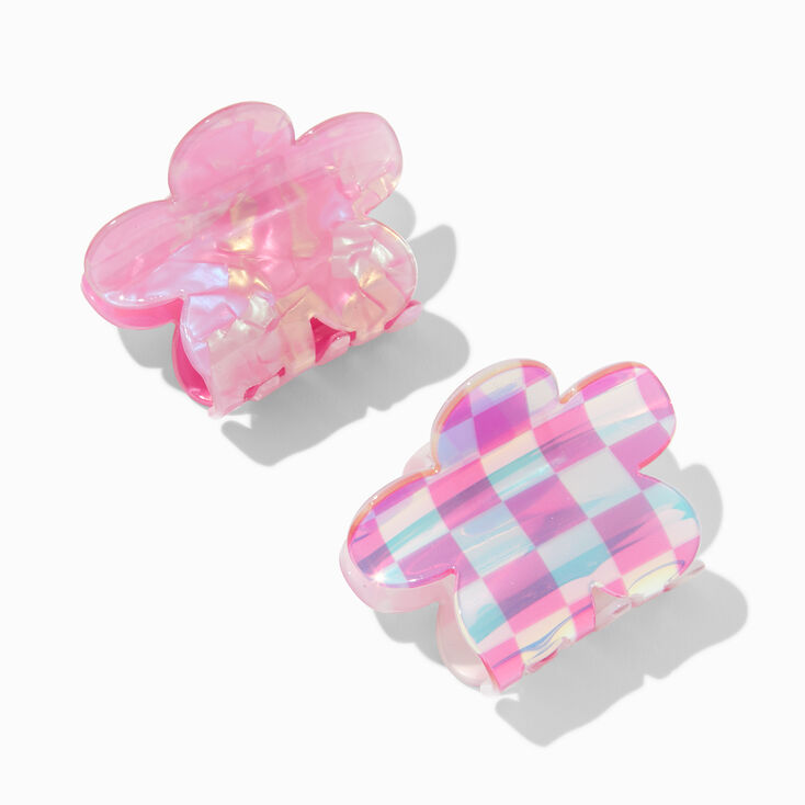 Pink Checkered Daisy Hair Claws - 2 Pack,