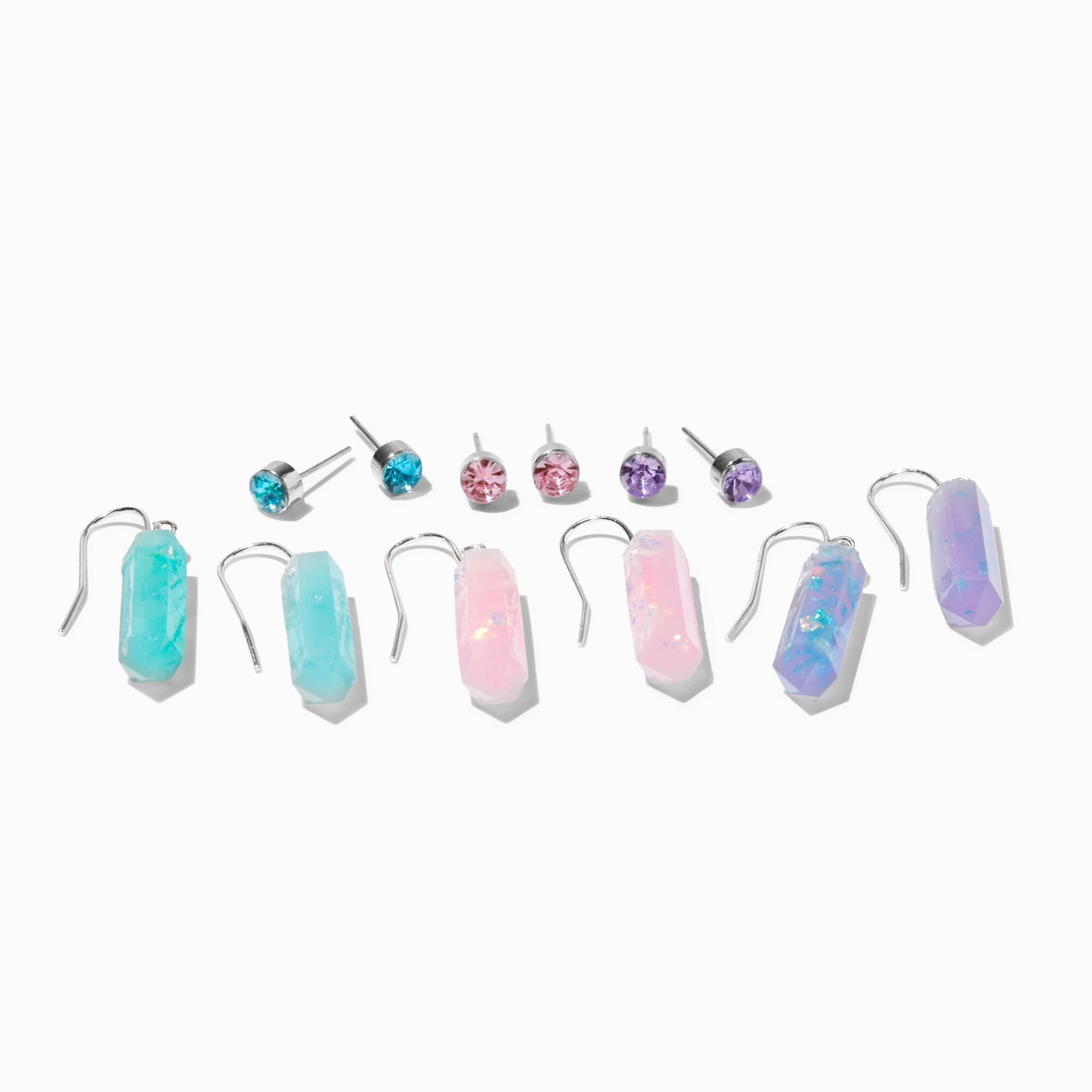 View Claires Glow In The Dark Mystical Gem Earrings Set 6 Pack Silver information