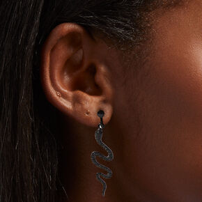 Black 2&quot; Embellished Snake Clip-On Drop Earrings,