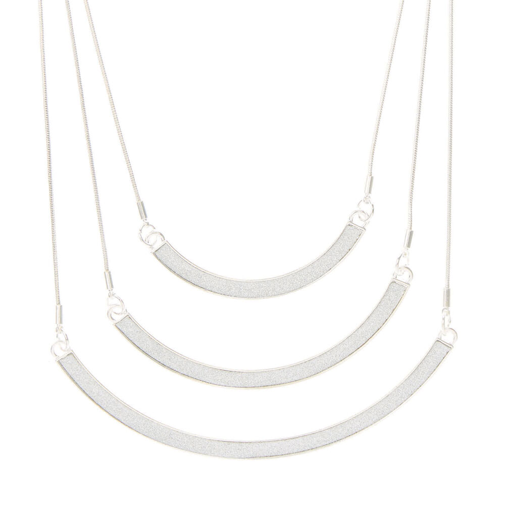 Three Tiered Silver Moon Shaped Necklace,