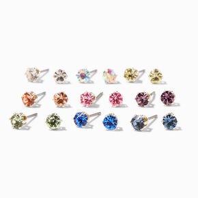 Pastel Crystal Stud Earrings - 9 Pack,