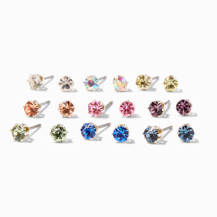 Pastel Crystal Stud Earrings - 9 Pack,