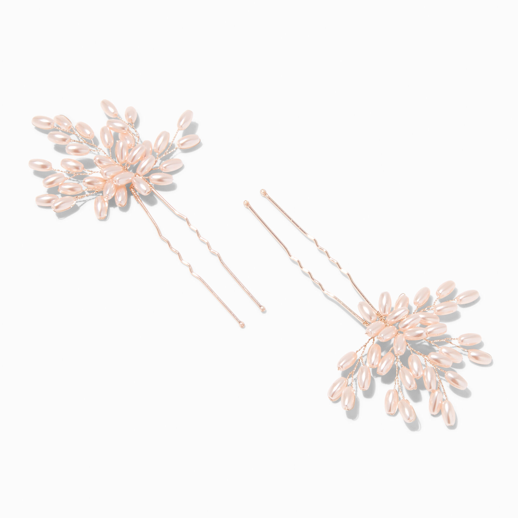 View Claires Blush Pearl Floral Spray Hair Pins 2 Pack Pink information