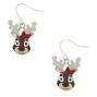 Silver 1&quot; Glitter Reindeer Drop Earrings,