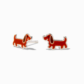C LUXE by Claire&#39;s Sterling Silver Enamel Wiener Dog Stud Earrings,