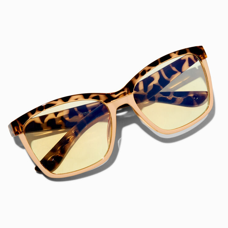 Lunettes couleur dor&eacute; rose &agrave; verres transparents et barre frontale gu&eacute;pard avec r&eacute;duction de la lumi&egrave;re bleue,