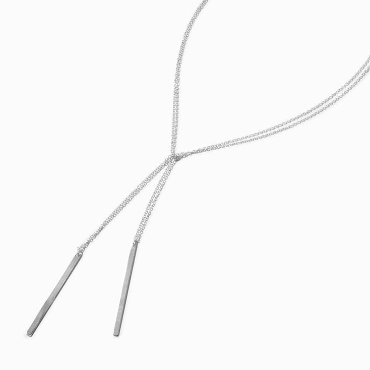 Collier en Y multi-rangs baguette lisse couleur argent&eacute;e,