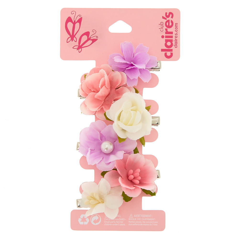 6 pieces Flower hair clips Children Mini Pastel Coloured Fabric Roses clips UK 