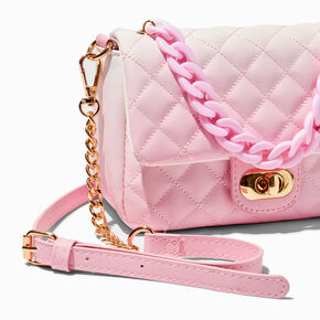 Quilted Light Pink Ombre Dual Strap Crossbody Bag,