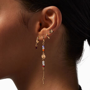 Orange Tropical Vibe Gold-tone Earring Stackables Set - 12 Pack,