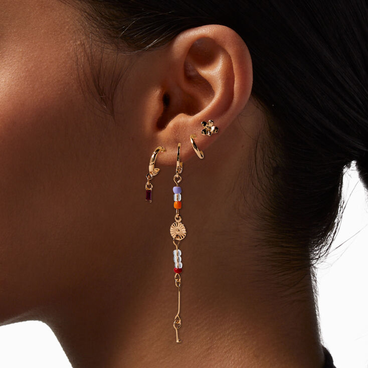 Orange Tropical Vibe Gold-tone Earring Stackables Set - 12 Pack,
