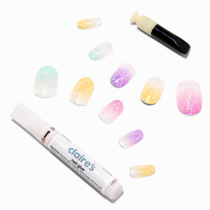 Pastel Lace Glitter Square Press On Vegan Faux Nail Set -  24 Pack,