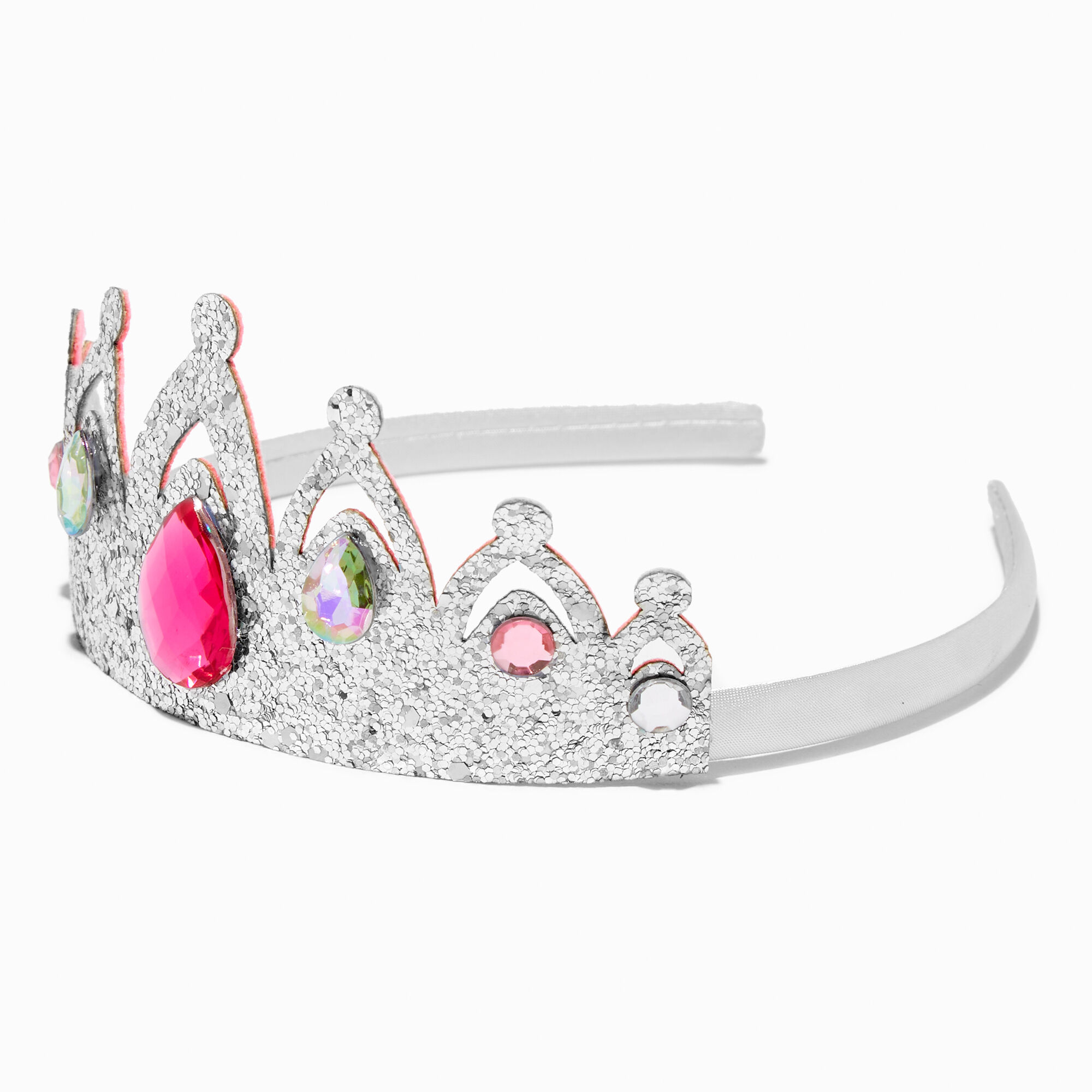 Claire's Club Silver Glitter Jewel Crown Headband | Claire's US
