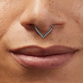 Anneau pour piercing de nez &agrave; pointe avec strass 1,2&nbsp;mm en titane couleur argent&eacute;e,