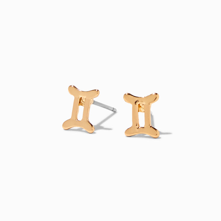 Gold Zodiac Stud Earrings - Gemini,