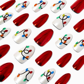 Christmas Lights Stiletto Press On Faux Nail Set - 24 Pack,