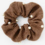 Giant Tweed Pearl Hair Scrunchie - Brown,