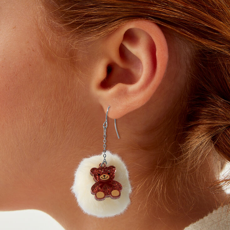 Teddy Bear Pom Pom 2&quot; Drop Earrings,