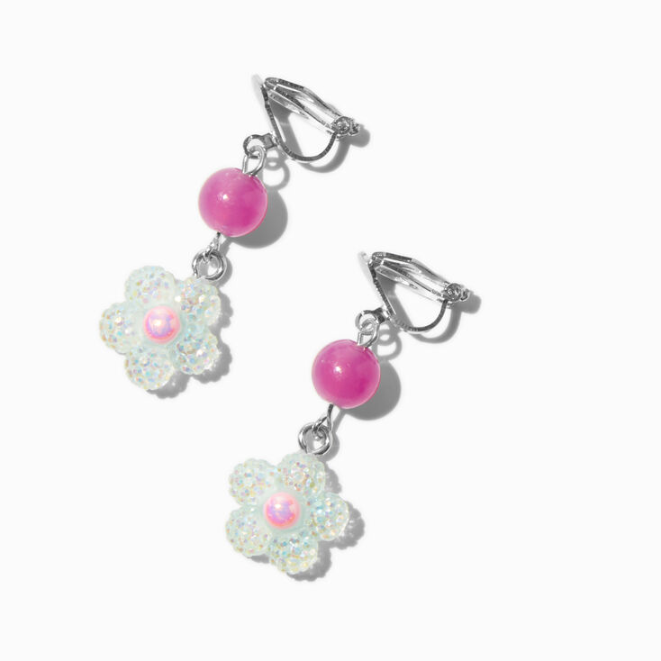 UV Color-Changing White Daisy Clip-On Drop Earrings,