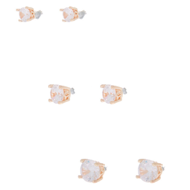 Rose Gold Cubic Zirconia Round Stud Earrings - 4MM, 5MM, 6MM,