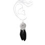 Silver 3.5&quot; Medallion Feather Drop Earrings - Black,