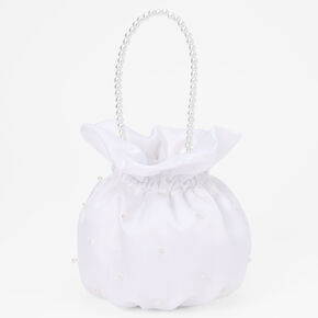 Claire&#39;s Club White Pearl Handle Cinch Bag,