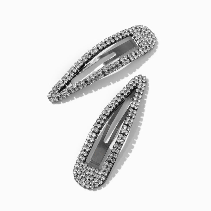 Barrettes clic clac de grande taille strass couleur h&eacute;matite - Lot de 2,