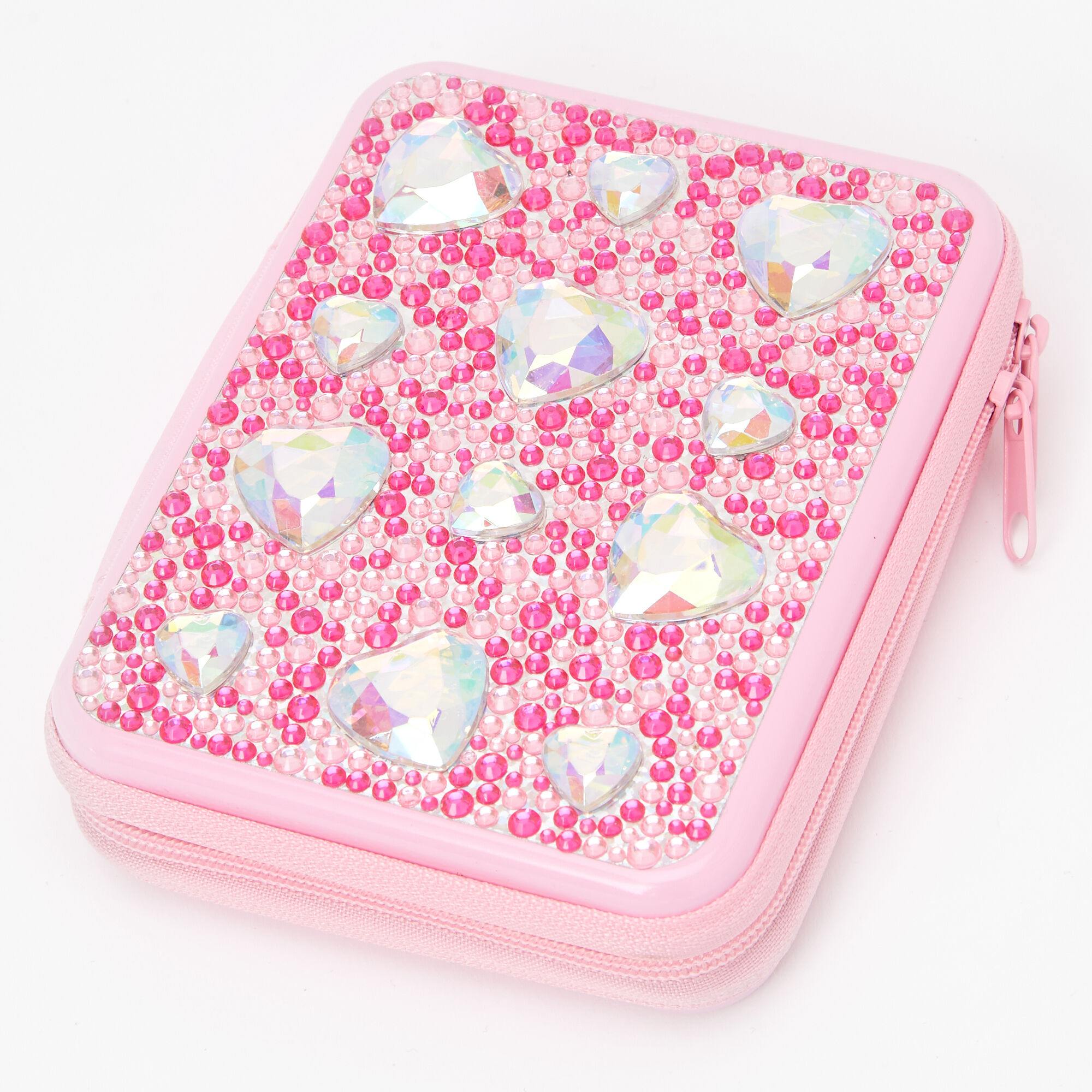 Rhinestone Hearts Bling Makeup Tin - Pink,