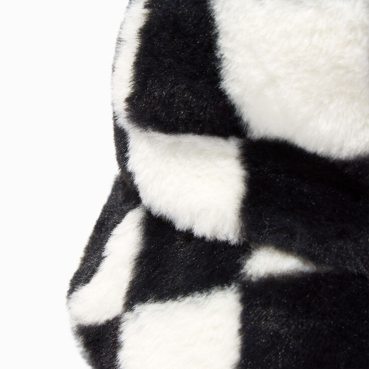 Black &amp; White Checkerboard Plush Bucket Hat,