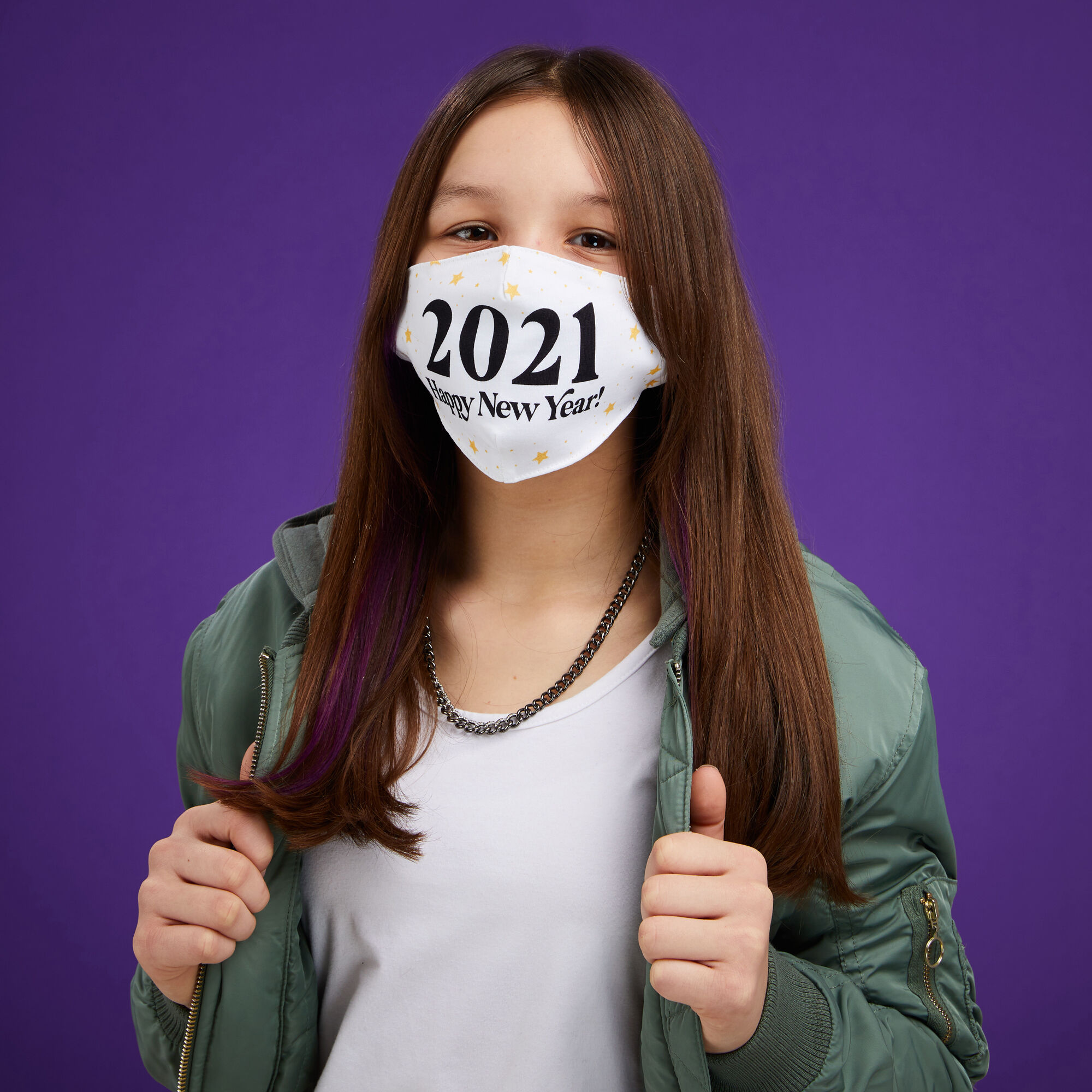 White 2021 Happy New Year Face Mask - Adult,
