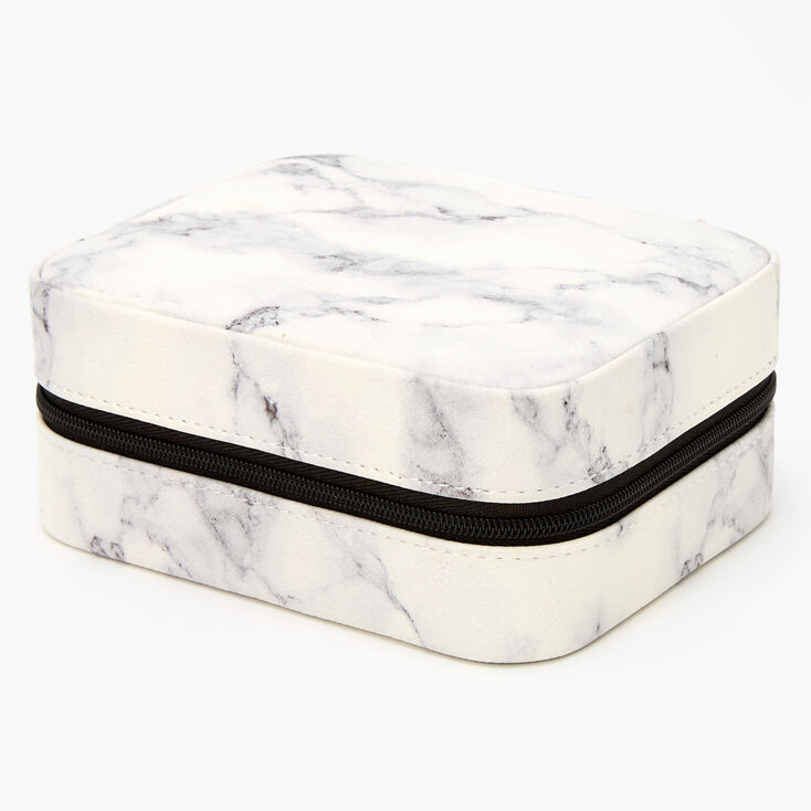 Porte-bijoux de voyage effet marbr&eacute; noir et blanc,