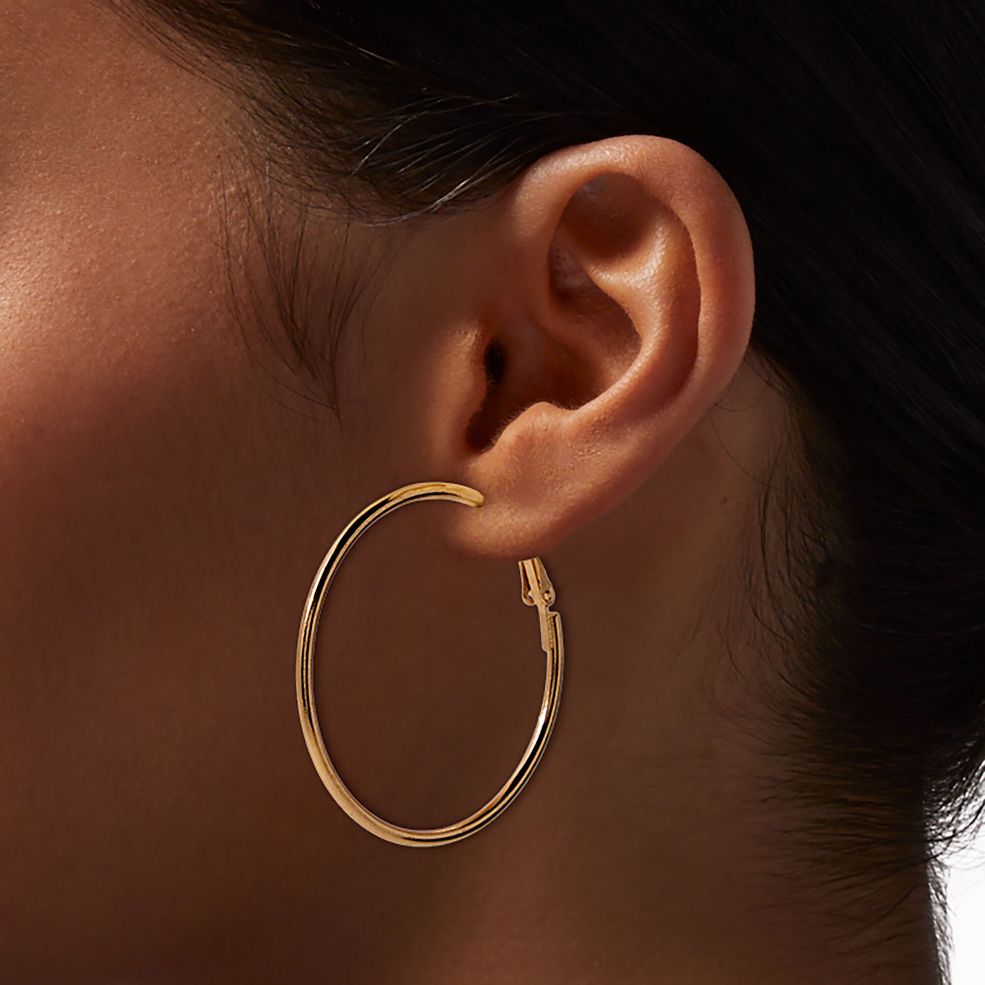 Gold-tone 40mm 35mm, & 30mm Graduated Hoop Earrings - 3 Pack,