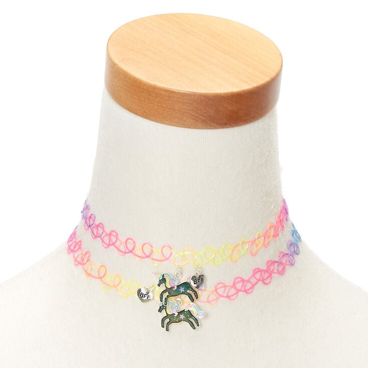 Best Friends Rainbow Mood Unicorn Tattoo Choker Necklaces - 2 Pack,