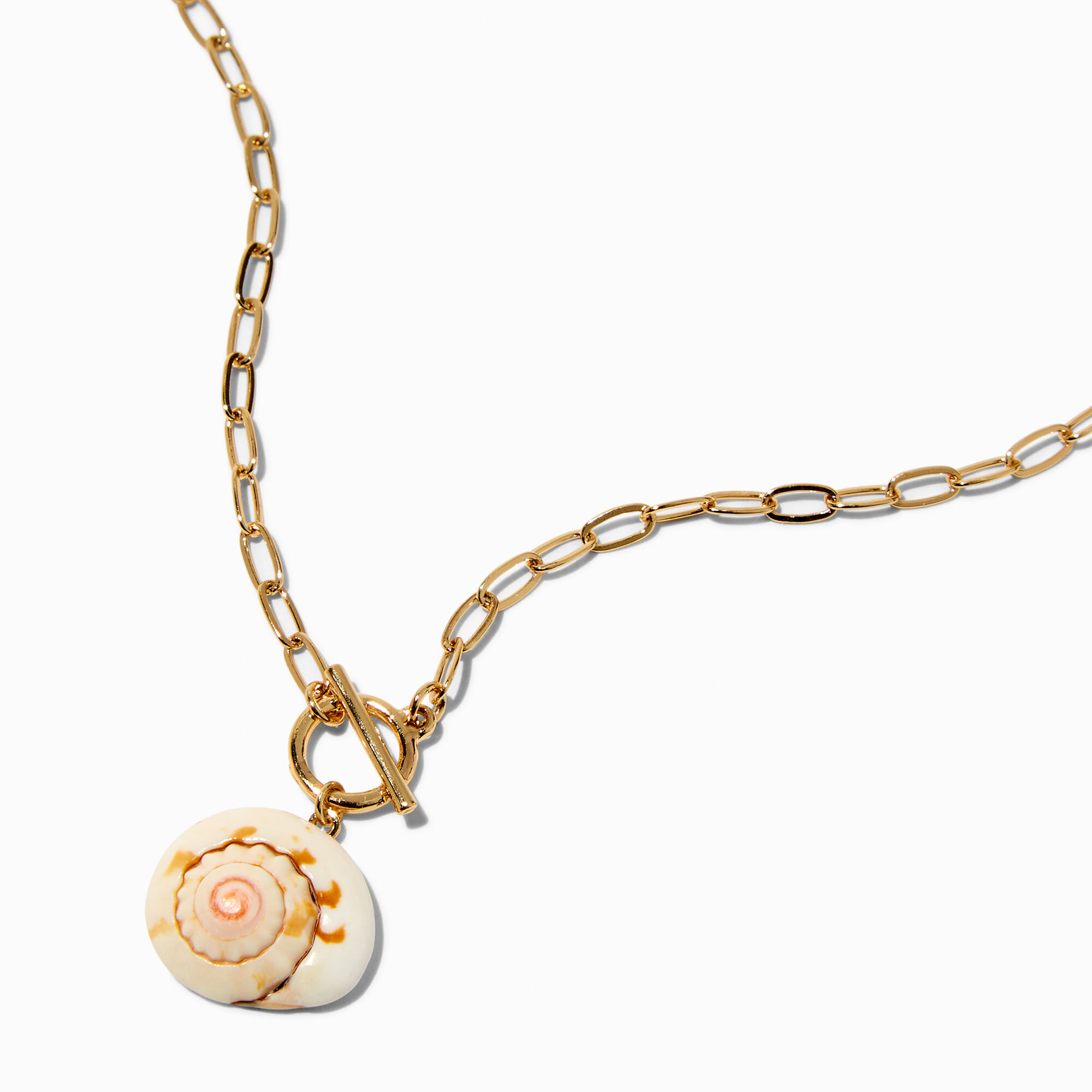 View Claires Nautilus Seashell Paperclip Chain Pendant Necklace Gold information