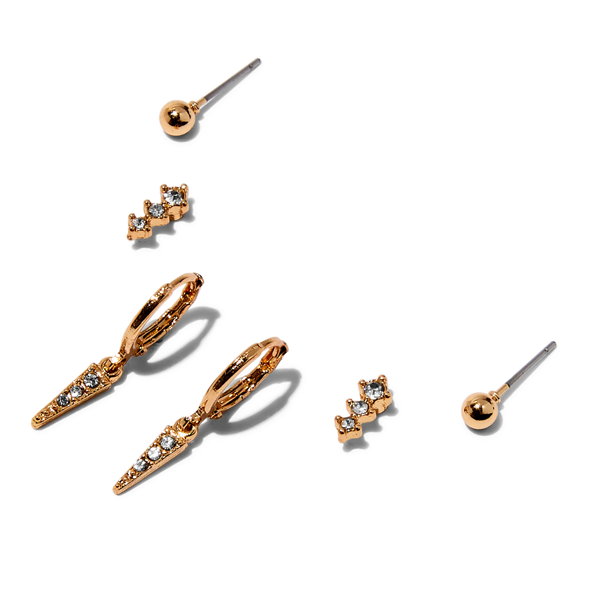View Claires Tone Embellished Spike Earring Stackables Set 3 Pack Gold information