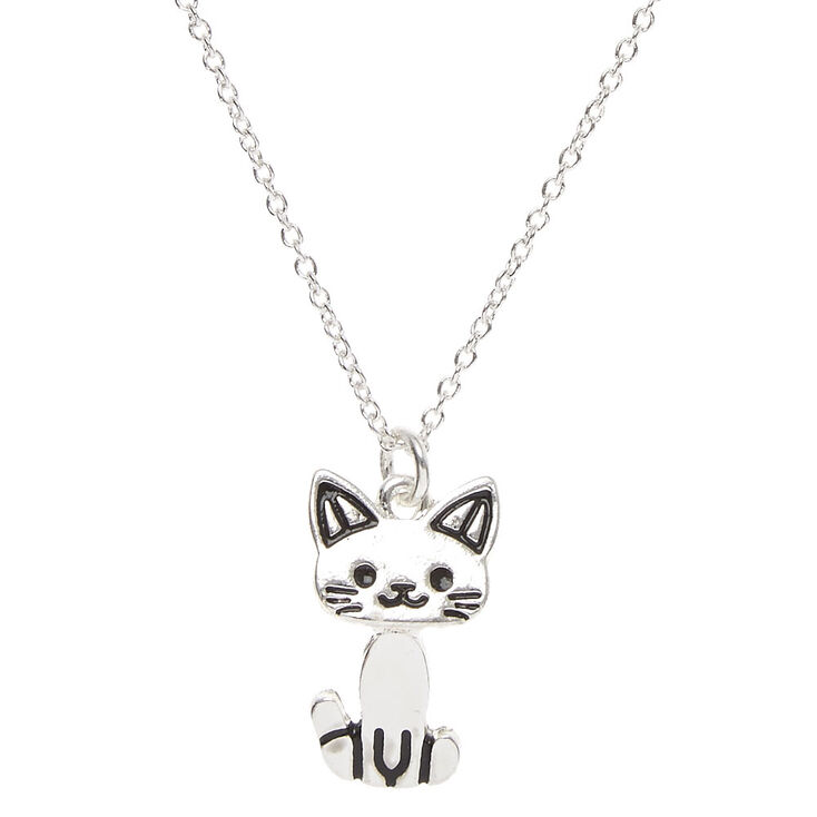 Collier pendentif chat mobile couleur argent&eacute;,