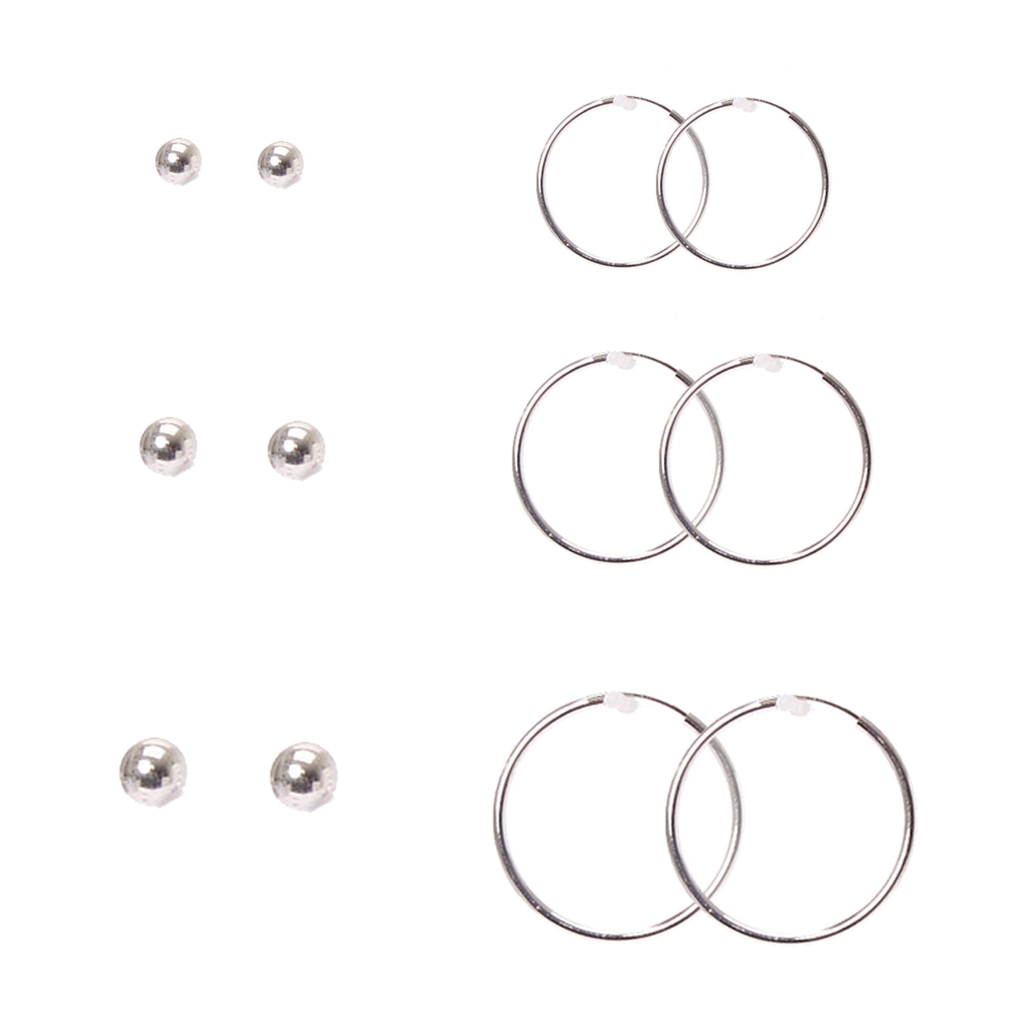 Silver-tone Ball & Endless Loop Hoop Earrings - 6 Pack,