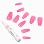 Hot Pink Glitter Jelly Squareletto Vegan Faux Nail Set - 24 Pack,