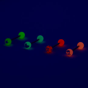 Glow in the Dark Bright Ball 14G Barbell Tongue Rings - 4 Pack,