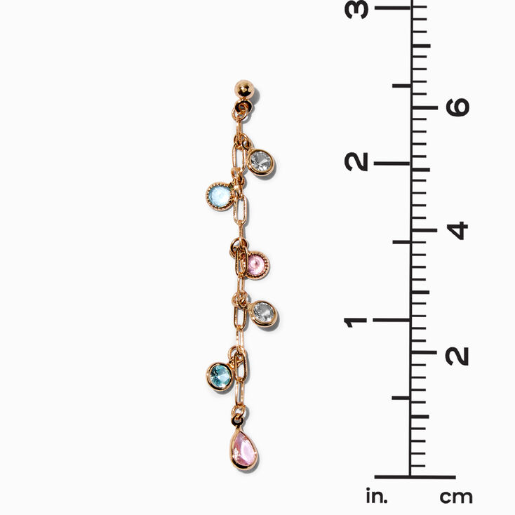 Gold Pastel Bezel Crystals 2&quot; Linear Drop Earrings,