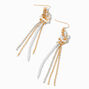 Pearl Knot Gold-tone Chain Fringe 3.5&quot; Linear Drop Earrings,