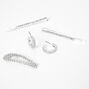Silver Rhinestone Hair Pins, Snap Clip, &amp; Earring Set,