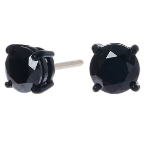 Black Cubic Zirconia Round Stud Earrings - 8MM,