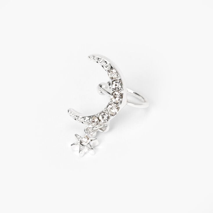 Claire's Manchette d'oreille avec pendentif étoile croissant de lune couleur argentée