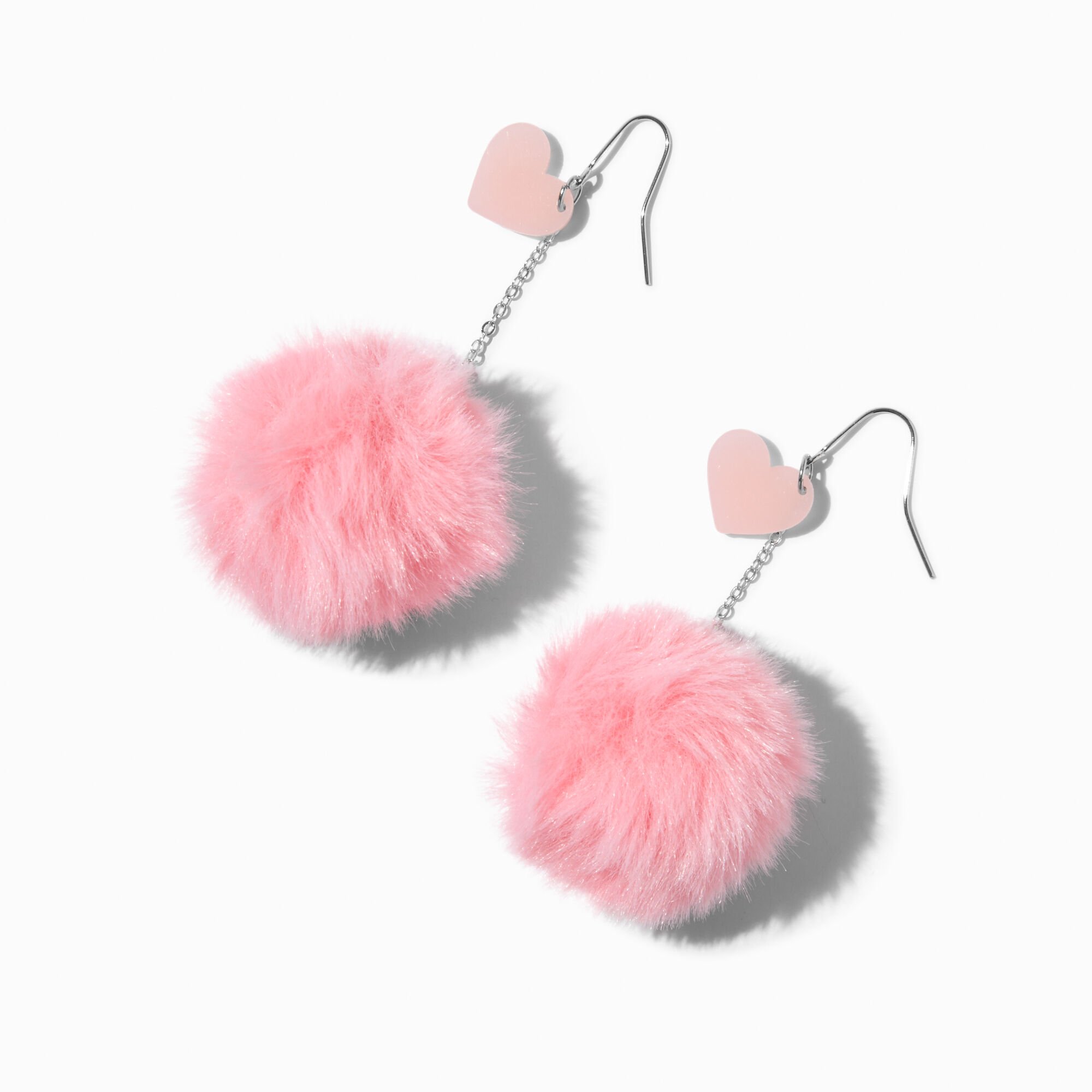 View Claires Heart Glow In The Dark Pom 3 Drop Earrings Pink information