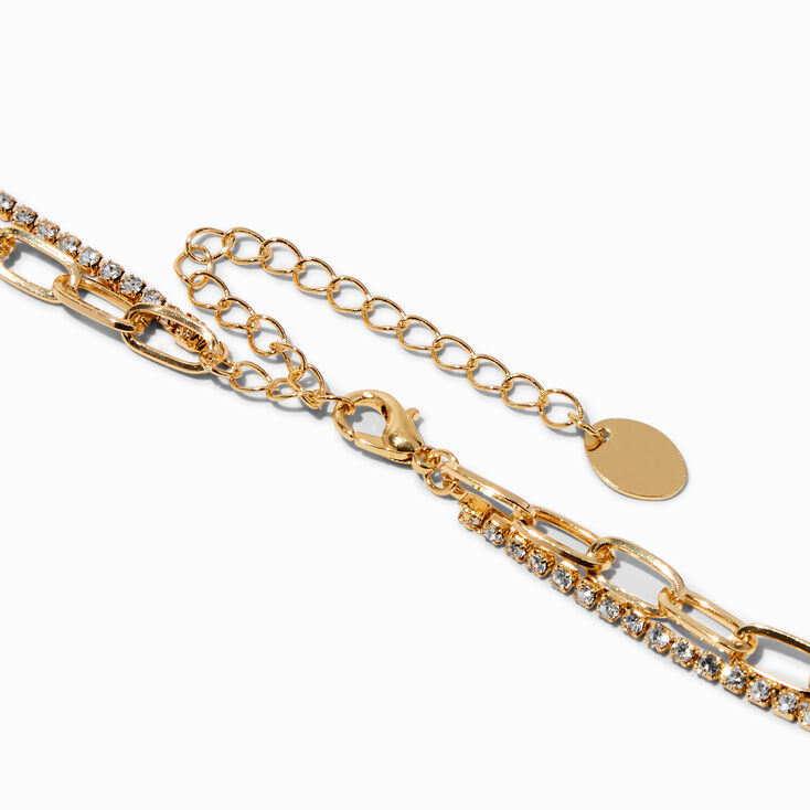 Gold-tone Paperclip Chain &amp; Crystal Multi-Strand Necklace,