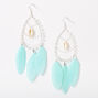 Silver 4.5&quot; Beaded Teardrop Feather Drop Earrings - Turquoise,